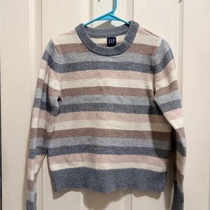 GAP Women's Striped Crew Neck Sweater - Gray, Cream, Tan